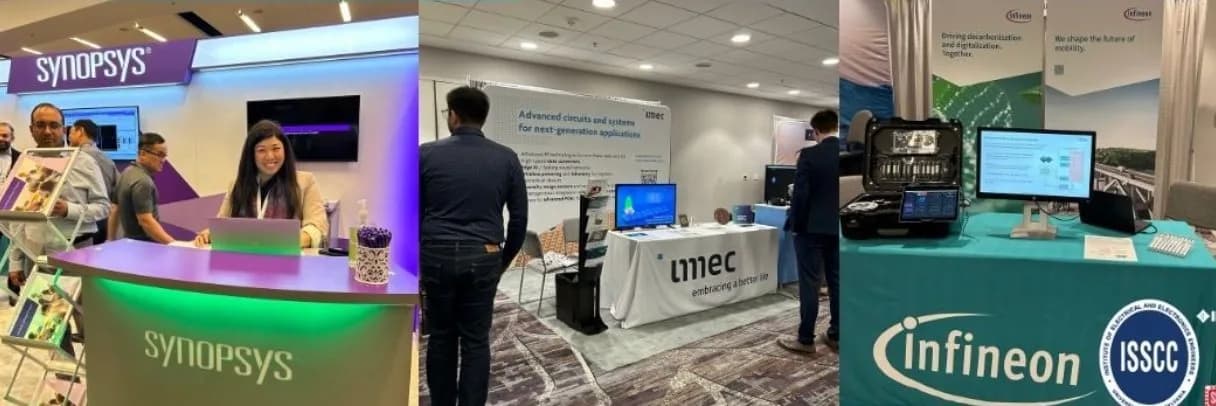 Exhibition floor at ISSCC 2025 with research institute and IDM booths