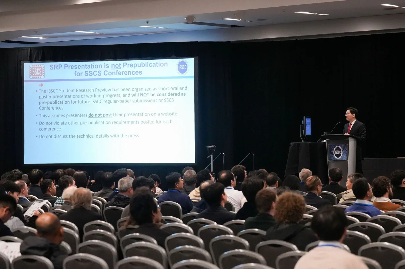 Student Research Preview session room with the SRP publication rules on screen