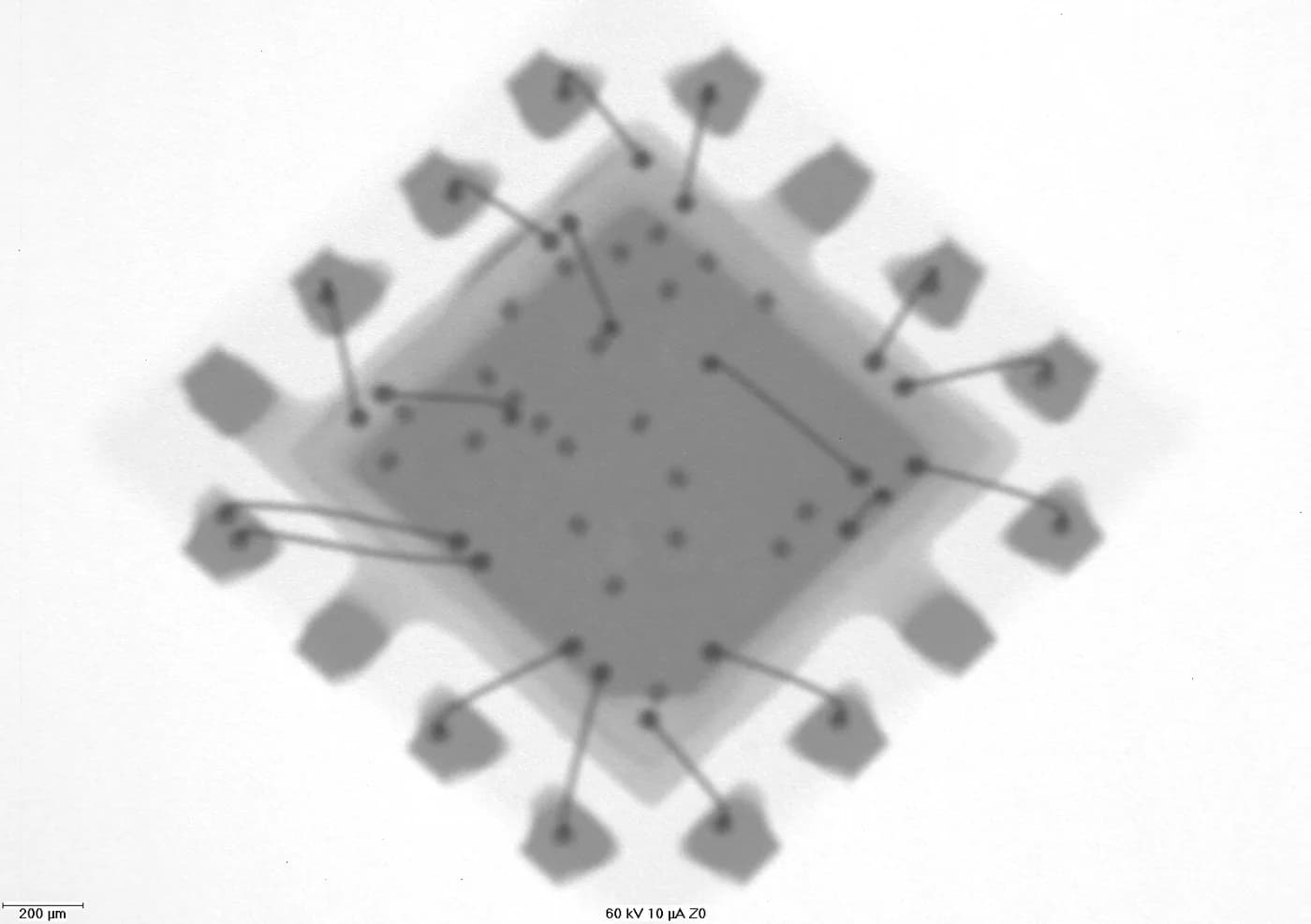 X-ray of a power package showing die and connections